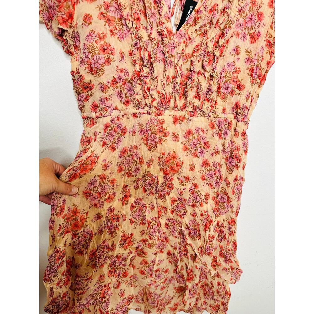 THE KOOPLES Pink Floral Ruffle Hemline Midi Tie Back Floral Frill Dress sz 1 - Picture 12 of 16